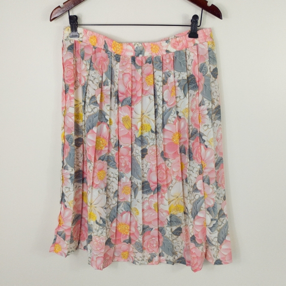 Vintage Pleated Midi Skirt 80’s 90’s Y2K Floral Pastel Size 12 Tanjay - Picture 7 of 7